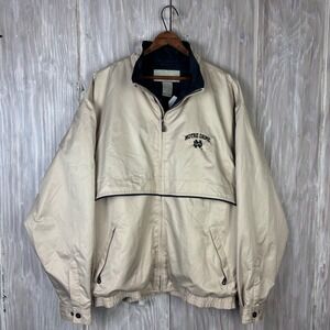 Notre Dame Fighting Irish Windbreaker Jacket Tan Mens L Cutter & Buck Dad VTG